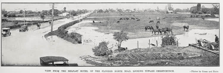 View from the Belfast Hotel of the Flooded North Road, Looking Toward Christchurch, 1926