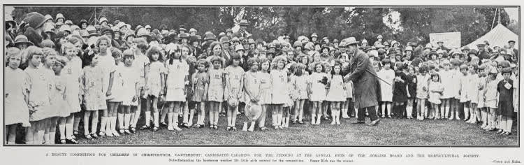 A Beauty Competition For Children In Christchurch, Candidates Parading for the Judging at the Annual Fete of the Domains Board and The Horticultural Society, 1926