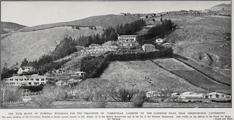 The Fine Block Of Hospital Buildings for the Treatment Of Tubercular Patients on the Cashmere Hills, Near Christchurch, Canterbury, 1928