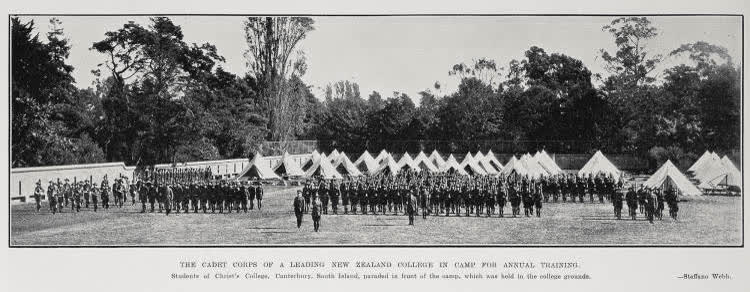 The cadet corps of a leading New Zealand college in camp for annual training, 1928
