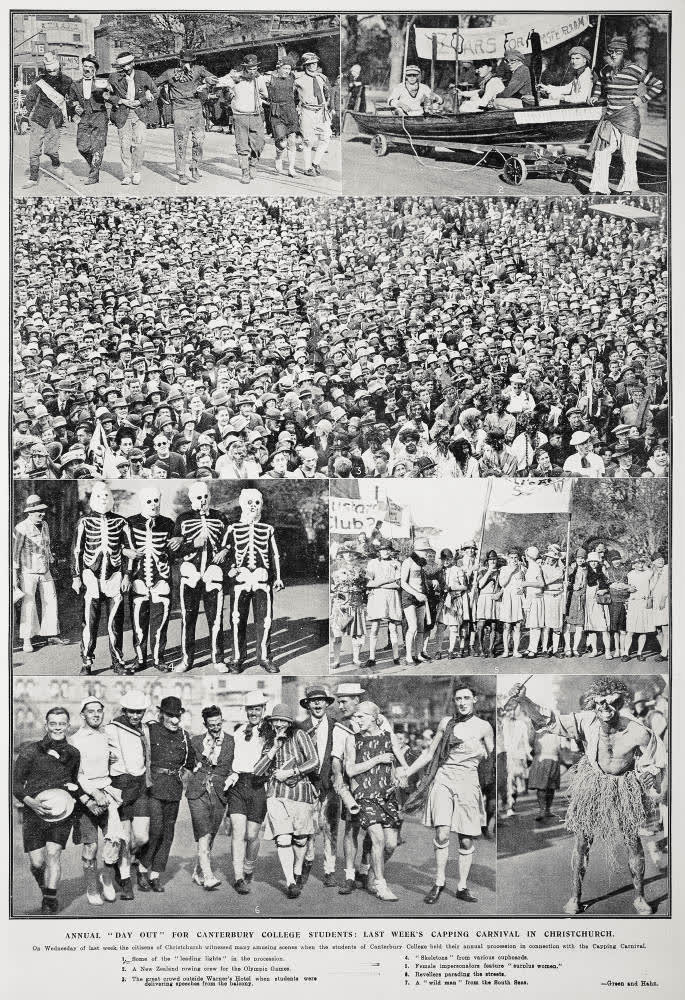 Annual 'day out' for Canterbury College students: last week's capping carnival in Christchurch, 1928