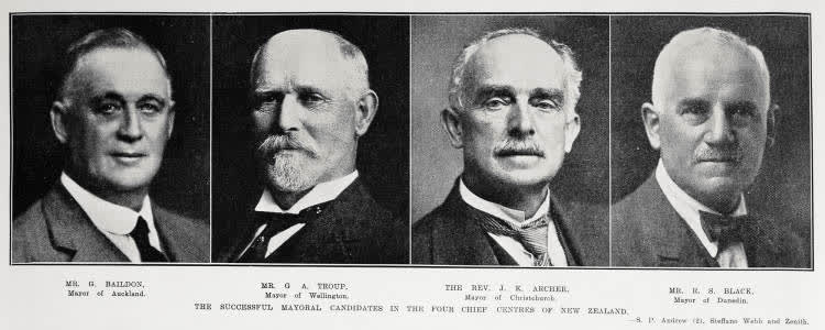 The successful mayoral candidates in the four chief centres of New Zealand, 1929