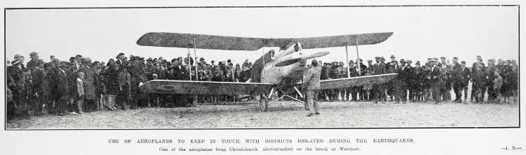 Use of aeroplanes to keep in touch with districts isolated during the earthquakes, 1929