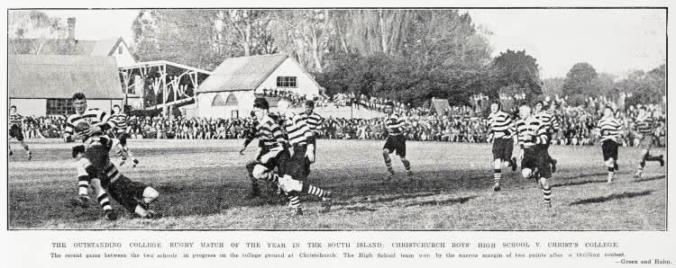 The outstanding college rugby match of the year in the South Island: Christchurch Boys' High School v. Christ's College, 1929