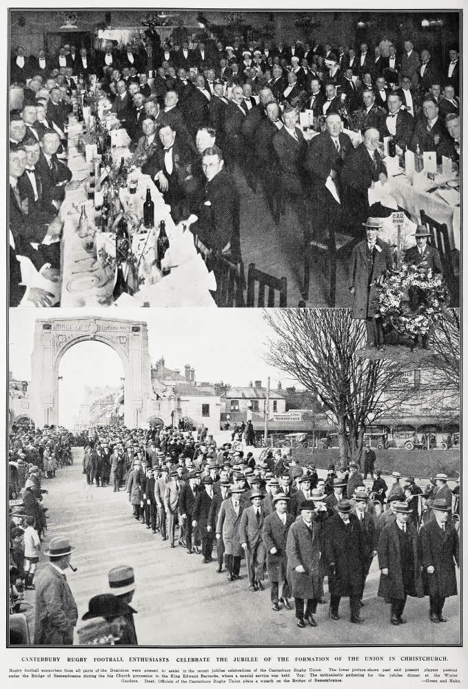 Canterbury rugby football enthusiasts celebrate the jubilee of the formation of the union in Christchurch, 1929