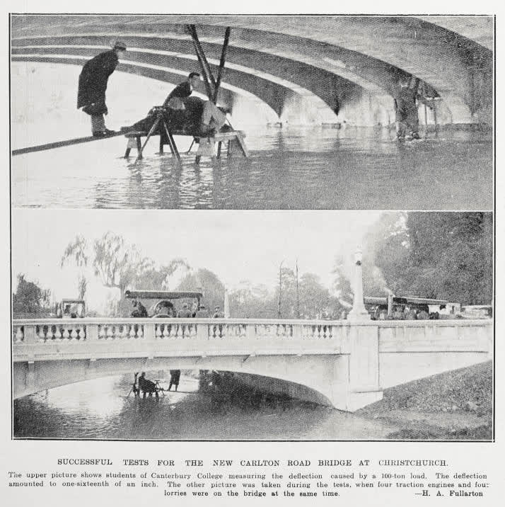 Successful tests for the new Carlton Road bridge at Christchurch, 1929