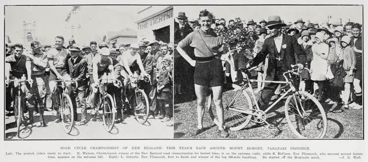 Road cycle championship of New Zealand: this year's race around Mount Egmont, Taranaki Province, 1929