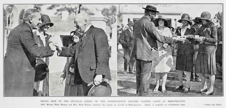 Social side of the Anglican Synod of the Christchurch Diocese: garden party at Bishopscourt, 1929