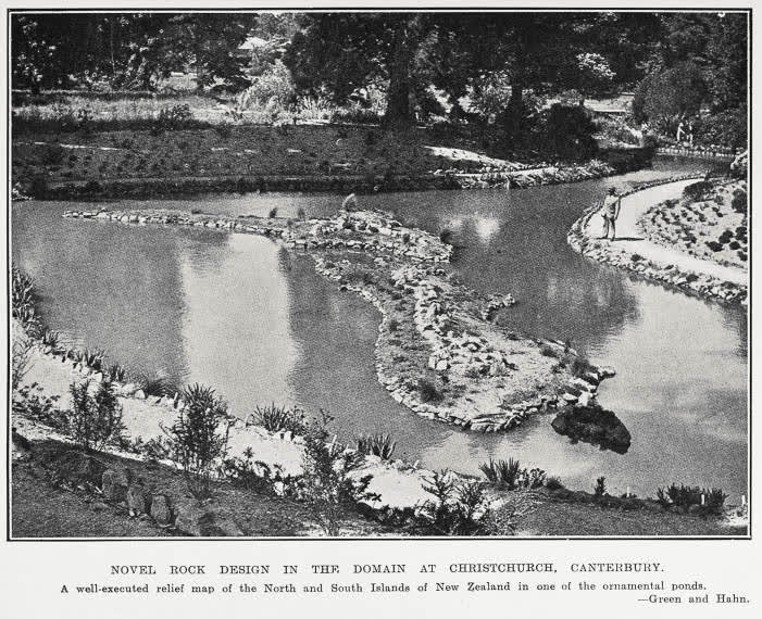 Novel rock design in the Domain at Christchurch, Canterbury, 1930