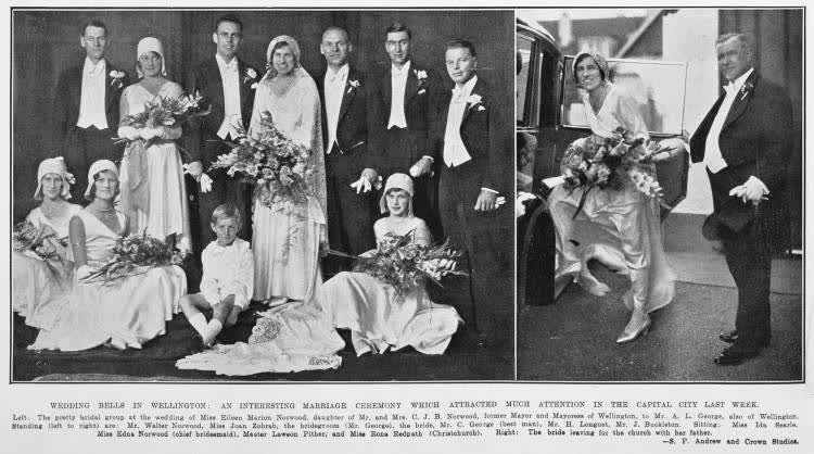Wedding bells in Wellington: an interesting marriage ceremony which attracted much attention in the capital city last week, 1930