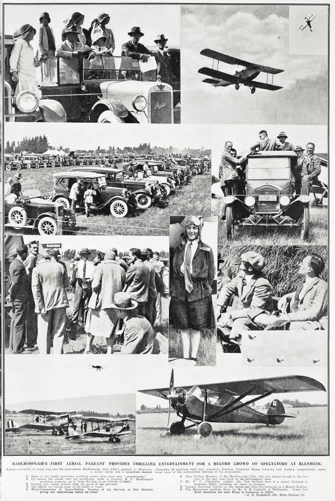 Marlborough's first aerial pageant provides thrilling entertainment for a record crowd of spectators at Blenheim, 1930