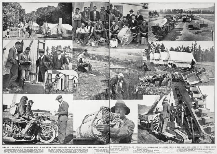 Start of a big railway construction work in the South Island, 1930