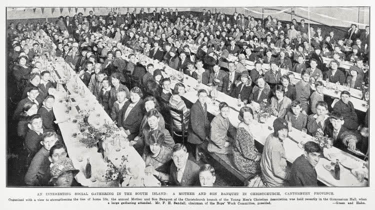 An interesting social gathering in the South Island: a mother and son banquet in Christchurch, Canterbury Province, 1930