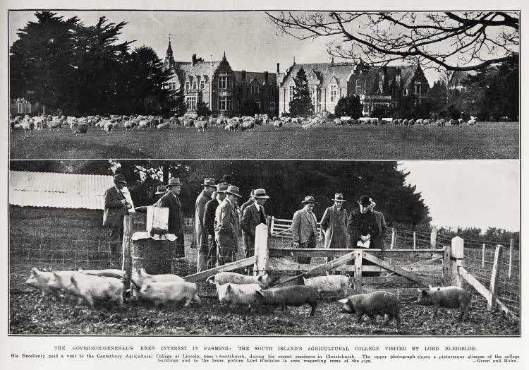 The Governor General's keen interest in farming: the South Island's agricultural college visited by Lord Bledisloe, 1930