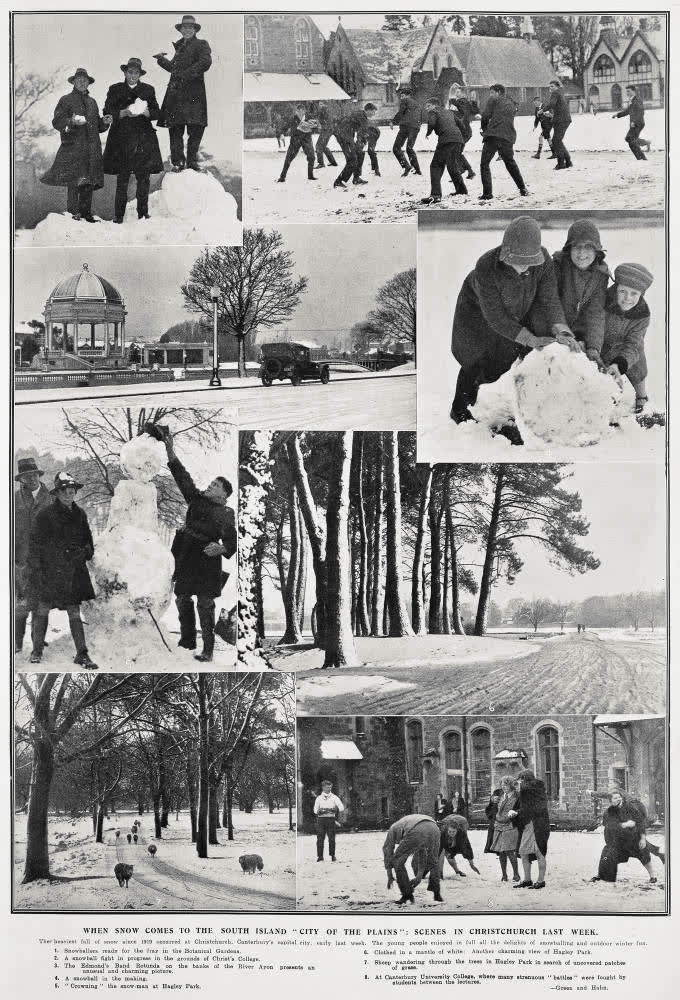 When snow comes to the South Island 'City of the plains': scenes in Christchurch last week, 1930