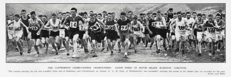 The Canterbury cross-country champion: large field of South Island harriers competes, 1930