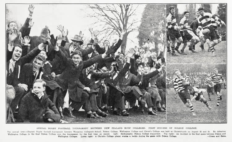Annual rugby football tournament New Zealand boys' colleges: first success of Nelson College, 1930