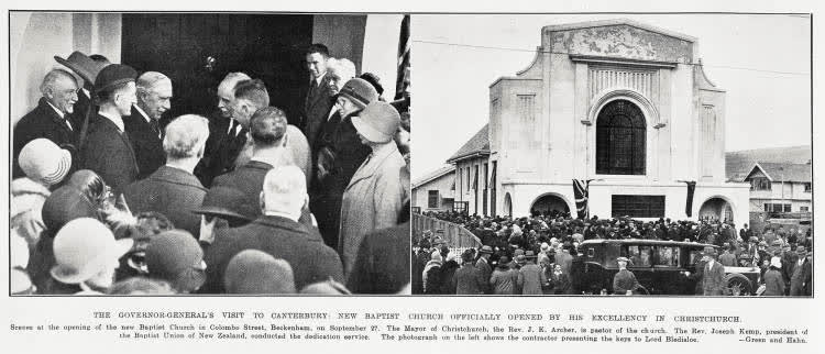 The Governor General's visit to Canterbury: new Baptist church officially opened by His Excellency in Christchurch, 1930