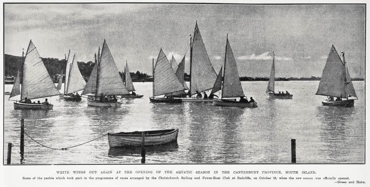 White wings out again at the opening of the aquatic season in the Canterbury Province, South Island, 1930