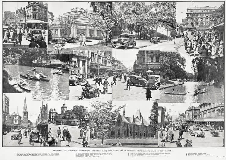 Progressive and picturesque Christchurch: spring-time in the beautiful capital city of Canterbury Province, South Island of New Zealand, 1930