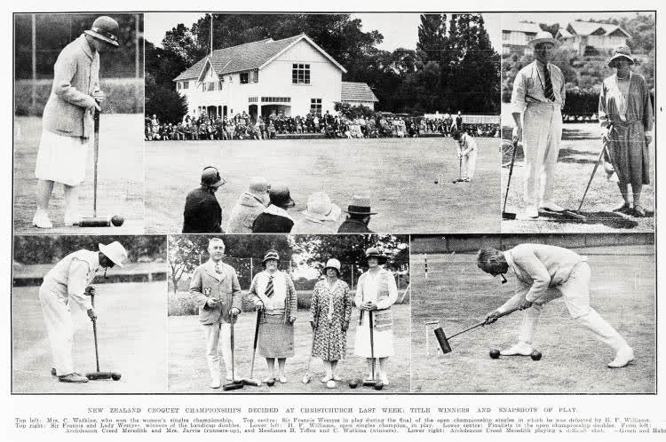 New Zealand Croquet Championships decided at Christchurch last week: title winners and snapshots of play, 1931