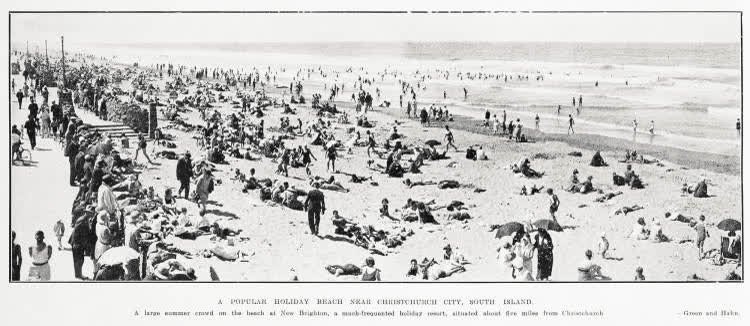 A popular holiday beach near Christchurch City, South Island, 1931