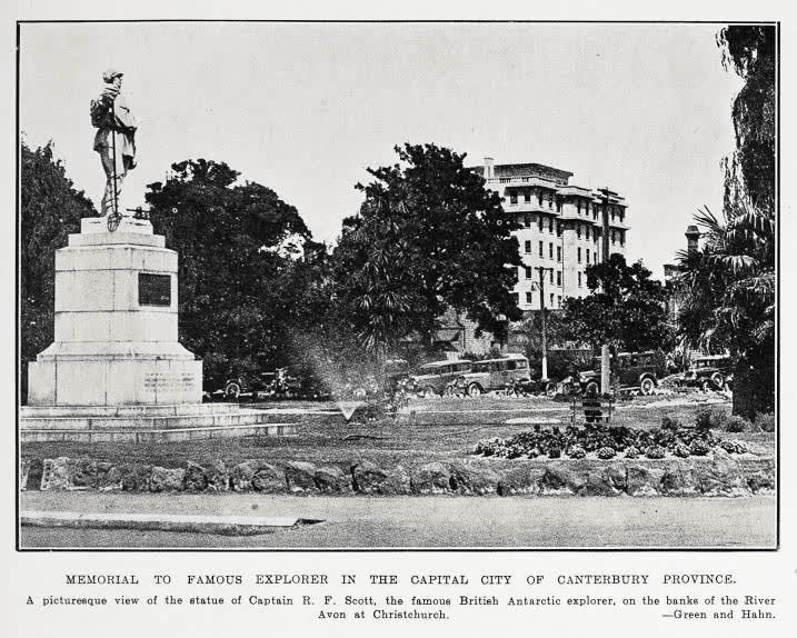 Memorial to famous explorer in the Capital City of Canterbury Province, 1931