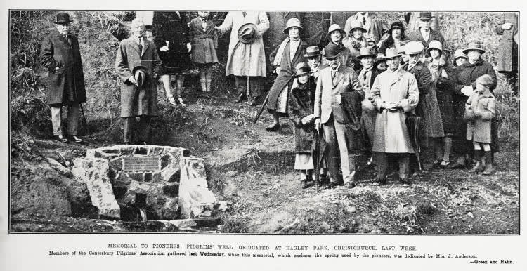 Memorial to pioneers: Pilgrims' Well dedicated at Hagley Park, Christchurch, last week, 1931