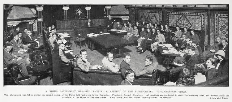 A noted Canterbury Debating Society: a meeting of the Christchurch Parliamentary Union, 1931