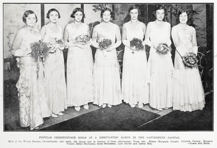 Popular Christchurch girls at a Debutantes' dance in the Canterbury Capital, 1931