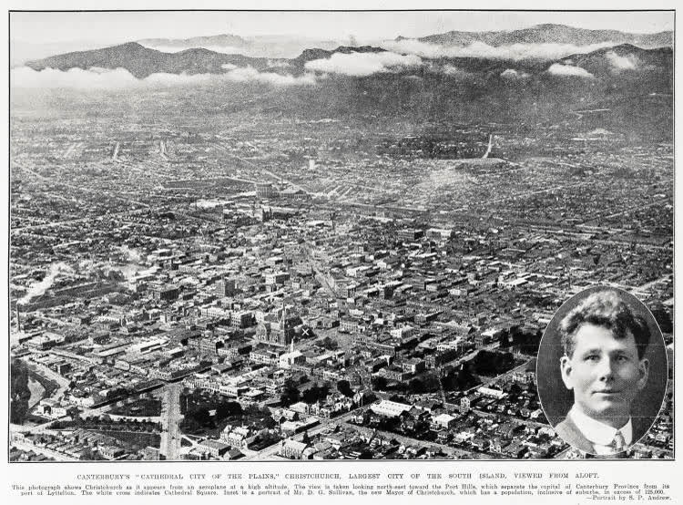 Canterbury's 'Cathedral City of the Plains.' Christchurch, largest city of the South Island, viewed from aloft, 1931