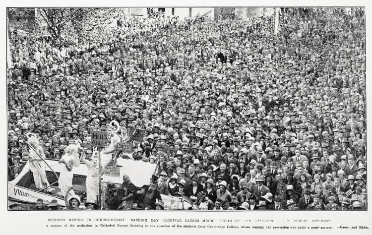 Student revels in Christchurch: capping day carnival causes much merriment and attracts public interest, 1931