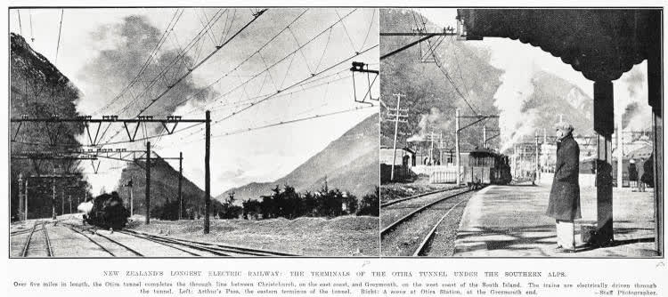 New Zealand's longest electric railway: the terminals of the Otira tunnel under the Southern Alps, 1931