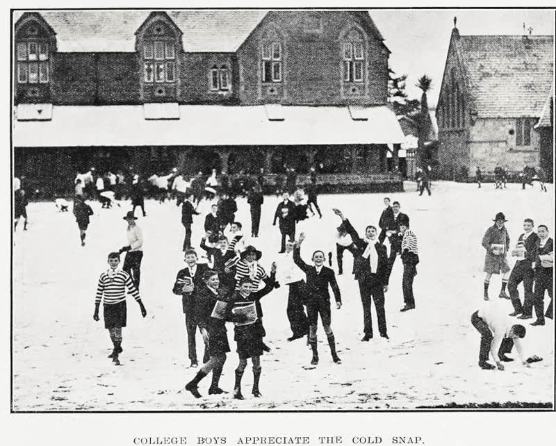 College boys appreciate the cold snap, 1931