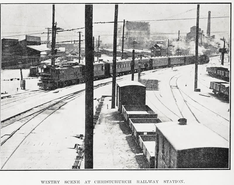 Wintry scene at Christchurch Railway Station, 1931