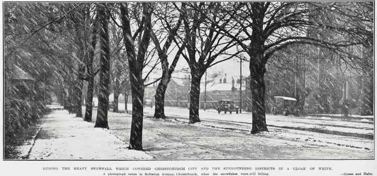 During the heavy snowfall which covered Christchurch City and the surrounding districts in a cloak of white, 1931