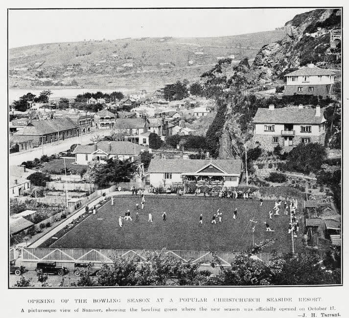 Opening of the bowling season at a popular Christchurch seaside resort, 1931