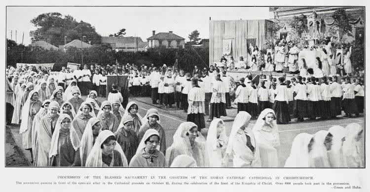 Procession of the Blessed Sacrament in the Grounds of the Roman Catholic Cathedral In Christchurch, 1931