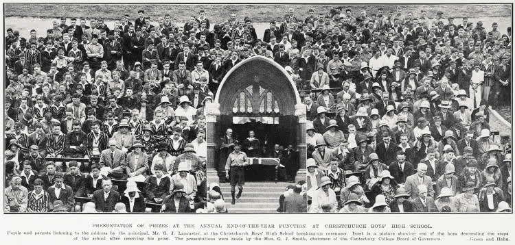 Presentation of Prizes at the Annual End-Of-The-Year Function At Christchurch Boys' High School, 1931