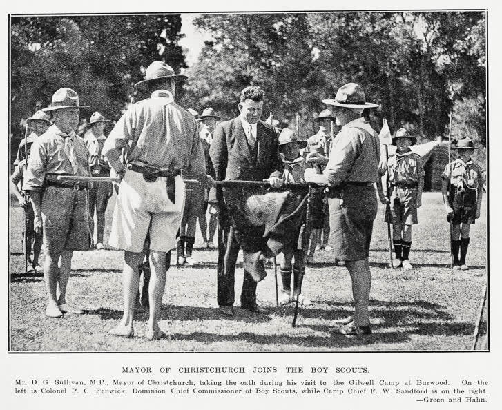 Mayor of Christchurch joins the Boy Scouts, 1932