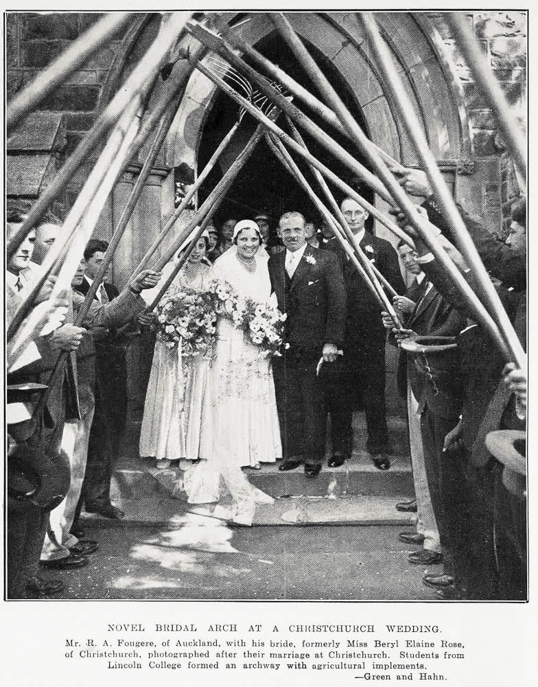 Novel bridal arch at a Christchurch wedding, 1932