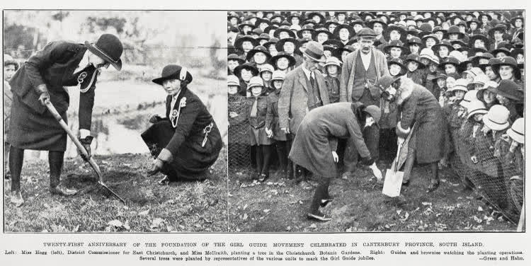 Twenty-first anniversary of the foundation of the girl guide movement celebrated in Canterbury province, South Island, 1932