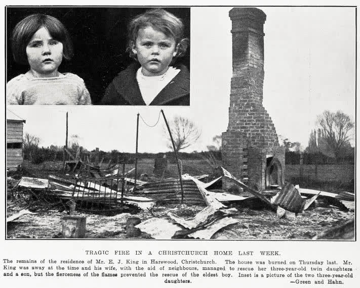 Tragic fire in a Christchurch home last week, 1932