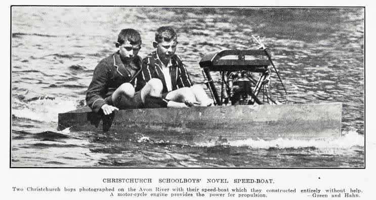 Christchurch schoolboys' novel speed-boat, 1932