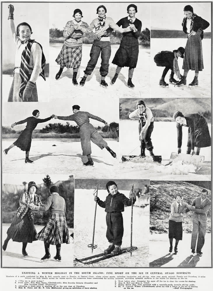 Enjoying a winter holiday in the South Island: fine sport on the ice in Central Otago districts, 1932