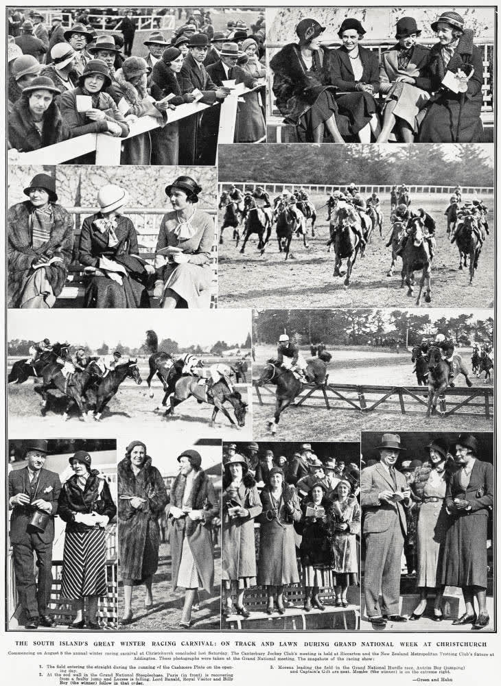 The South Island's great winter racing carnival: on track and lawn during grand National Week at Christchurch, 1932