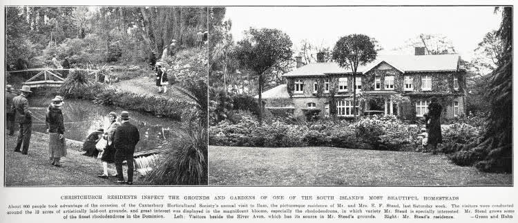 Christchurch residents inspect the grounds and gardens of one of the South Island's most beautiful homesteads, 1932