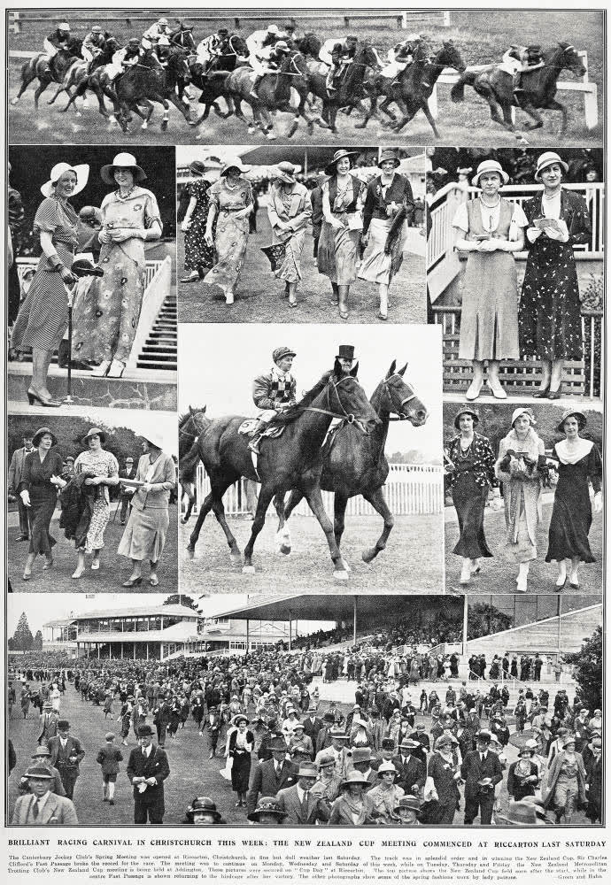 Brilliant racing carnival in Christchurch this week: the New Zealand cup meeting commenced at Riccarton last Saturday, 1932