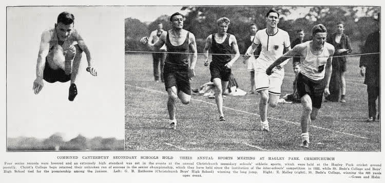 Combined Canterbury secondary schools hold their annual sports meeting at Hagley Park. Christchurch, 1932