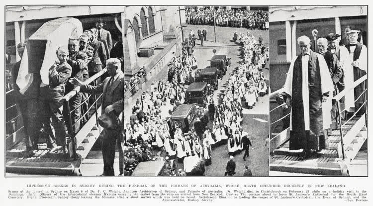 Impressive scenes in Sydney during the funeral of the primate of Australia, whose death occurred recently in the New Zealand, 1933